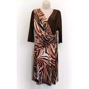 Clara Sun Woo Brown Zebra Faux Wrap 3/4 Sleeve Dress Sz S